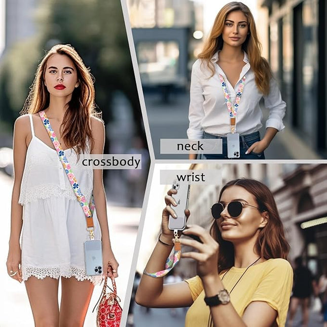 Floral Phone Lanyard Crossbody Strap, Flower Cell Phone Lanyards for around the Neck Cross Body, Wristlet Wrist Strap Adjustable for Women Keys Case Accessories Beach Travel Essentials