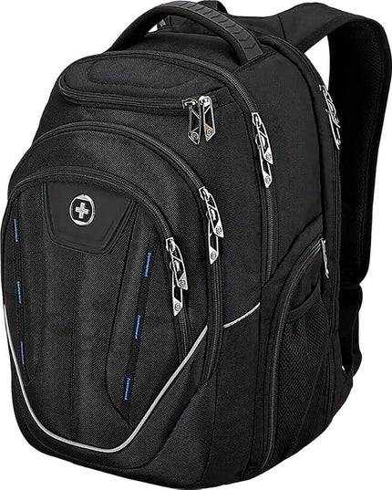 Swissdigital Design TSA-Friendly Large Backpack, Business Laptop Backpack for Men with USB Charging Port/RFID Protection Black | J16BT-1