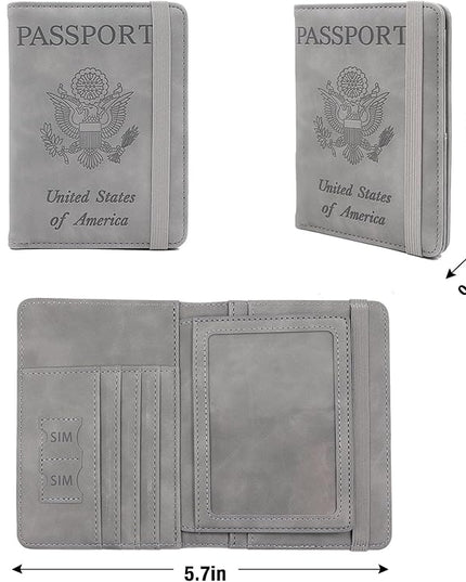Melsbrinna RFID Passport Holder for Travel, Unisex Adults, Grey, PU Leather, RFID Protected, Passport Cover