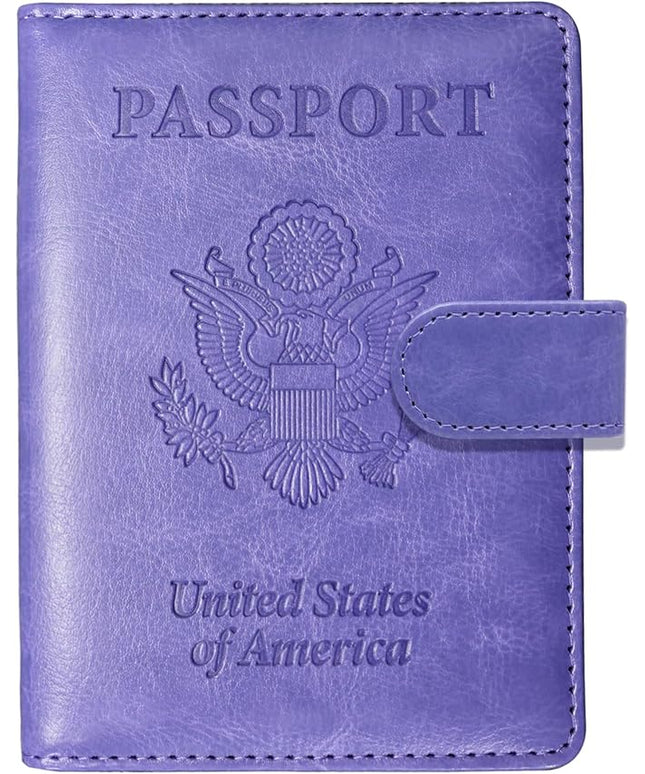 Sizobi Passport Holder for Travel, RFID Passport Cover Wallet for Women Men, Leather Passport Book Card Holder Case for International Travel Must Haves Accessories,Cruise Ship Essentials Gifts, Purple