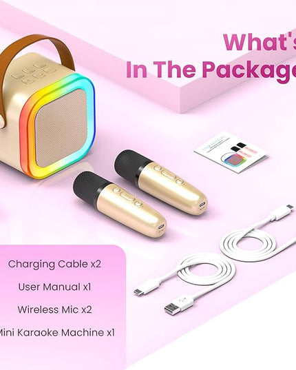 Mini Karaoke Machine for Kids Adults, Portable Bluetooth Speaker with 2 Wireless Karaoke Microphones, 2026 TOP Birthday for Girls Boys 3,4,5,6,7,8+Year Old Toddler Toys Karaoke Player Valentine(Gold)