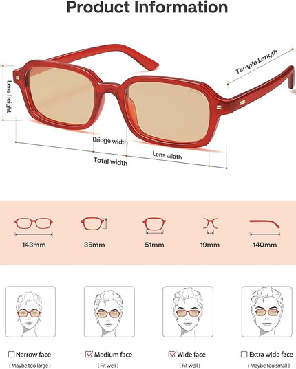 SOJOS Trendy Rectangle Polarized Sunglasses Womens Mens, Small Retro Fashion Thin Slim Square Sunnies SJ2610