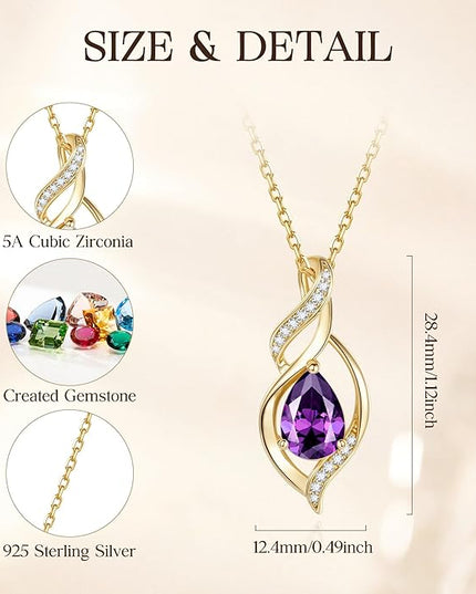 FANCIME Birthstone Necklace for Women Teardrop Necklace S925 Sterling Silver Infinity Love Birthday Gifts for Mom Women Girls, 16"+2" Inches
