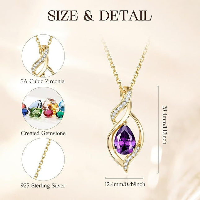 FANCIME Birthstone Necklace for Women Teardrop Necklace S925 Sterling Silver Infinity Love Birthday Gifts for Mom Women Girls, 16"+2" Inches