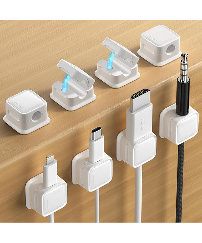 8 Pack Magnetic Cord Organizer Holder,Strong Adhesive Desk Cable Management Easy Open,Organize Phone Charging Cords Wire Holder Organizer Neatly for Home,Office,Car,Desk,Nightstand-White