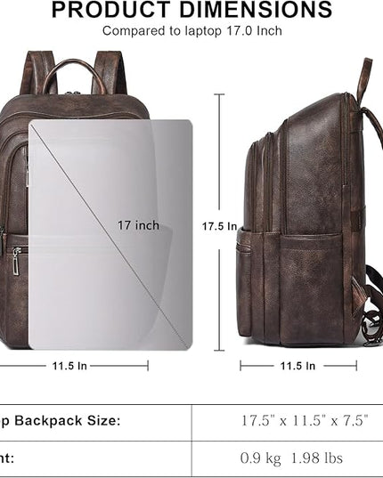 Shrrie Leather 17 inch Laptop Backpack for Women, Large Travel Backpack Purse for Casual Daypack College Work Bag