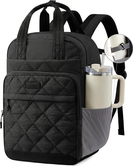 LOVEVOOK Travel Backpack for Women, 15.6 Inch Quilted laptop Backpack With Pouch Pocket for Large Capacity Cup, Large Capacity Work Bag College Bookbag, Carry On Personal Item Bag