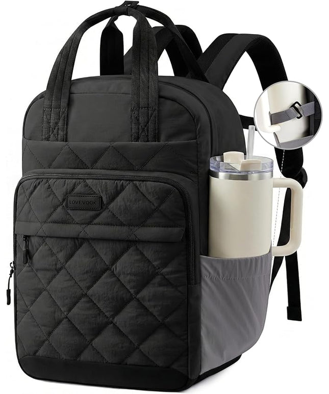 LOVEVOOK Travel Backpack for Women, 15.6 Inch Quilted laptop Backpack With Pouch Pocket for Large Capacity Cup, Large Capacity Work Bag College Bookbag, Carry On Personal Item Bag