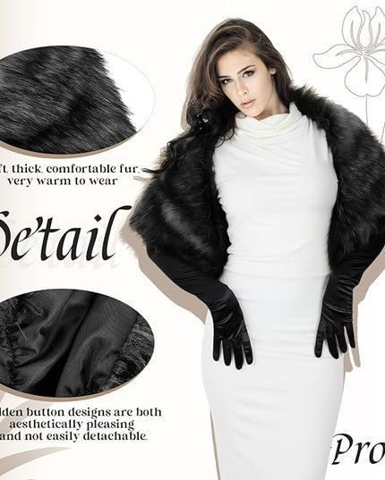 Zhanmai 2 Pcs Winter Long Shawl Cloak Stretchy Glove Opera Bridal Dance Gloves for Women Dress Party Coat
