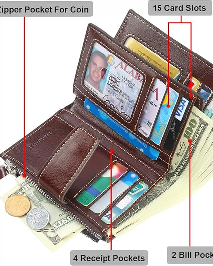 Lavemi Small Compact Women Wallet RFID Blocking Genuine Leather Bifold Purse with ID Windows