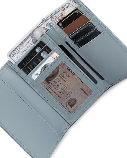 Montana West Small Wallet Women's Embossed Floral Wallet Trifold RFID Wallets Ladies Female Western Credit Card Cash Wallets Jeans Blue with ID Window