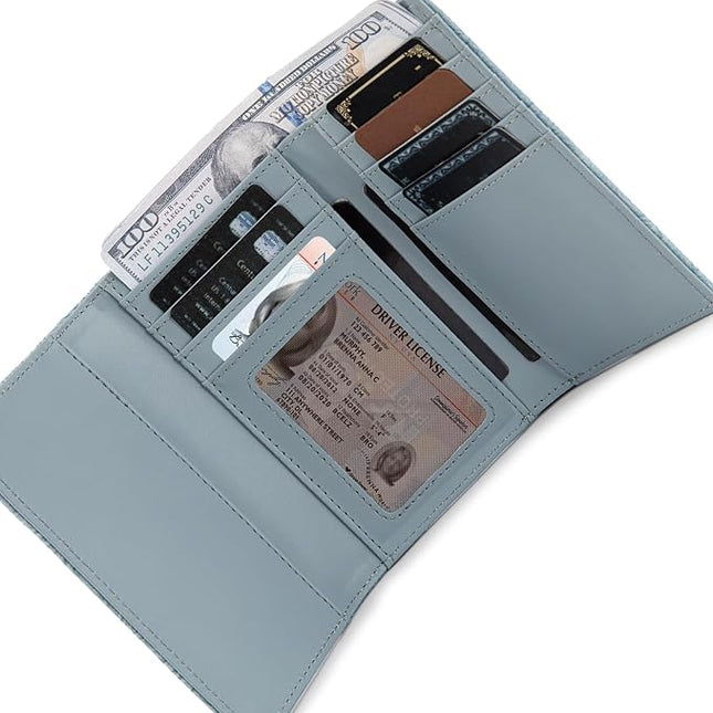 Montana West Small Wallet Women's Embossed Floral Wallet Trifold RFID Wallets Ladies Female Western Credit Card Cash Wallets Jeans Blue with ID Window
