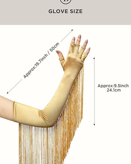 BABEYOND Vintage Long Opera Pageant Gloves - 1920s Fringe Fingerless Elbow Gloves for Costume Party Wedding