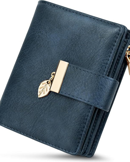 HUANLANG Small Wallets for Women Rfid Blocking Leather Bifold Credit Card Holder Ladies Wallet Zipper Pocket with ID Window