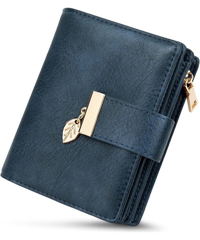 HUANLANG Small Wallets for Women Rfid Blocking Leather Bifold Credit Card Holder Ladies Wallet Zipper Pocket with ID Window