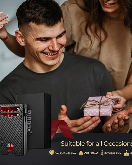 RUNBOX Slim Card Wallet for Men with ID Window – Minimalist RFID Wallet, Pop-Up Function, Ultra Thin Design, Metal Business Card Case Holds 8+ Cards, Gifts for Men, Men's Accessories