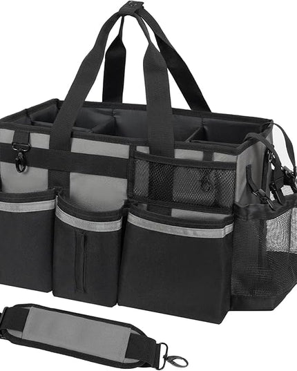 Wearable Cleaning Caddy, Cleaning Caddy Supplies Organizer with Handle & Shoulder Straps for Housekeepers, Under Sink & Car Cleaning Tool Organizers Bag with 4 Foldable Divider (MediumGrey)