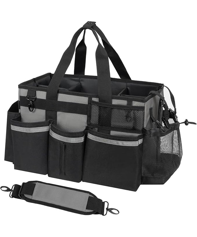 Wearable Cleaning Caddy, Cleaning Caddy Supplies Organizer with Handle & Shoulder Straps for Housekeepers, Under Sink & Car Cleaning Tool Organizers Bag with 4 Foldable Divider (MediumGrey)