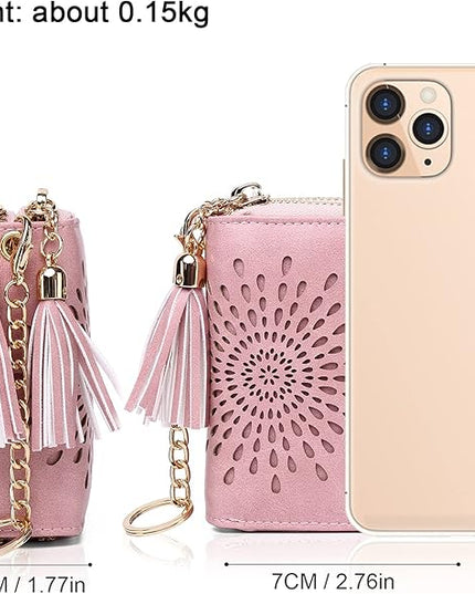 APHISON RFID Credit Card Holder Zipper Card Case Keychain Small Wallet for Women 1942-2 PINK