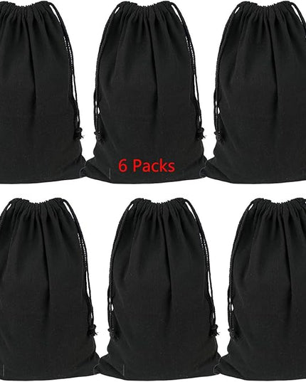 Lanyani 6 Packs Bank Coin Money Cash Bag Sacks, 12" x 17" Canvas Deposit Change Transit Bags with Drawstring, Heavy Duty, Black