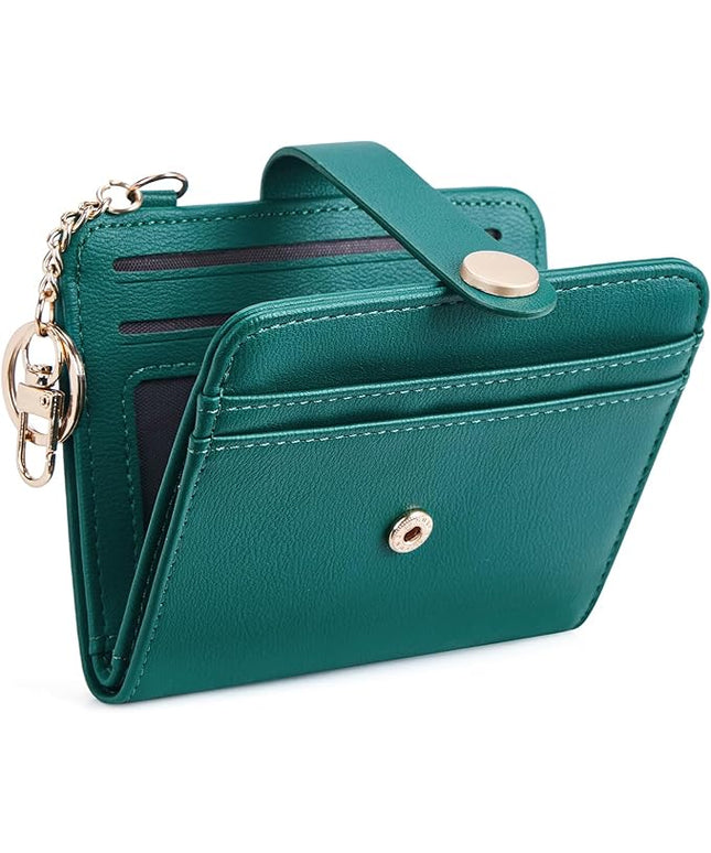 POIUGOYA Slim Wallet for Women,RFID Blocking Bifold Credit Card Holder with Zipper Coin Pocket,ID Window,Keychain