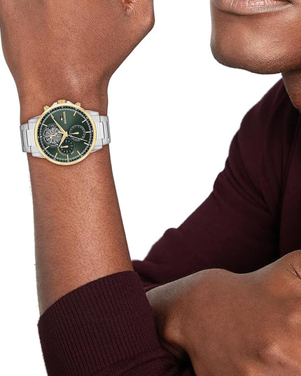 Tommy Hilfiger Men's Multifunction Quartz Watch – 44mm Stainless Steel Case, Double-Layer Dial, Link Bracelet, Skeleton-Inspired Design - Gift for Him