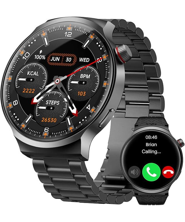 Smart Watches for Men, 120-Day Battery with 1000mAh Charging Case, 1.85" Ultra Large Display, Military Smart Watch Answer/Make Calls, 24/7 Heart & Sleep Monitor, Compatible with Android & iOS