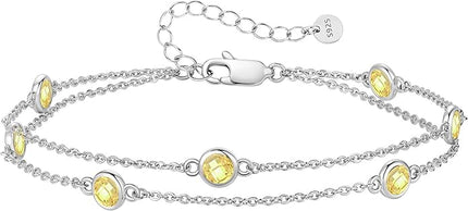 LOUISA SECRET Birthstone Bracelets for Women, 925 Sterling Silver Charm Link Double Strand Bracelet, Birthday Anniversary Christmas Jewelry Gifts for Wife Girlfriend Mother her…