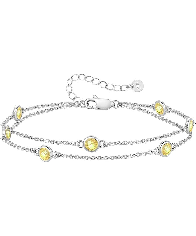 LOUISA SECRET Birthstone Bracelets for Women, 925 Sterling Silver Charm Link Double Strand Bracelet, Birthday Anniversary Christmas Jewelry Gifts for Wife Girlfriend Mother her…
