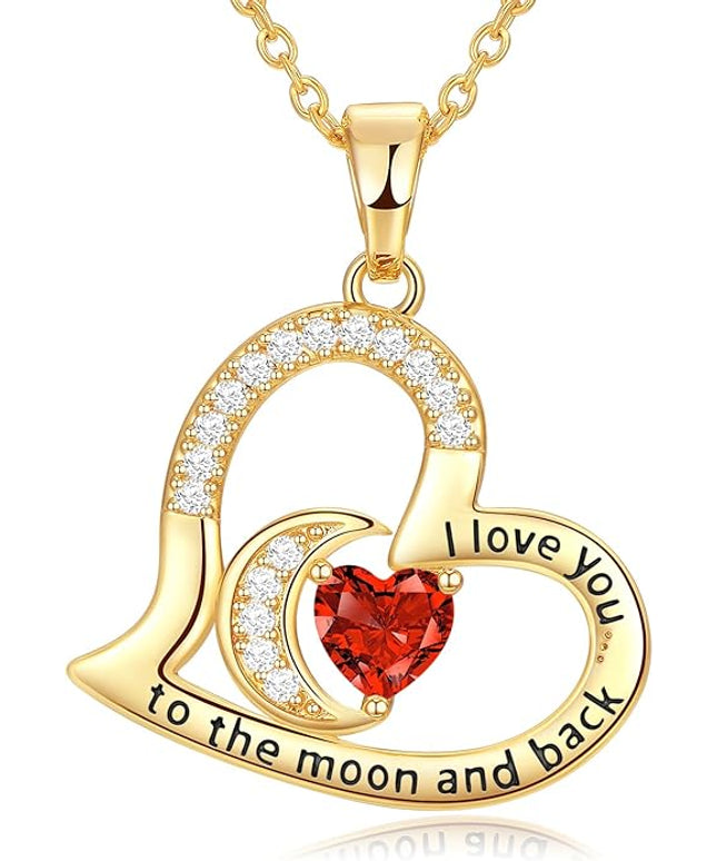 Anniversary Necklace for Women Birthstone Jewelry for Wife Gifts for Her Wife Birthday Gift Ideas Anniversary for Girlfriend I love you to the moon and back Necklaces Filled 925 Sterling Sliver