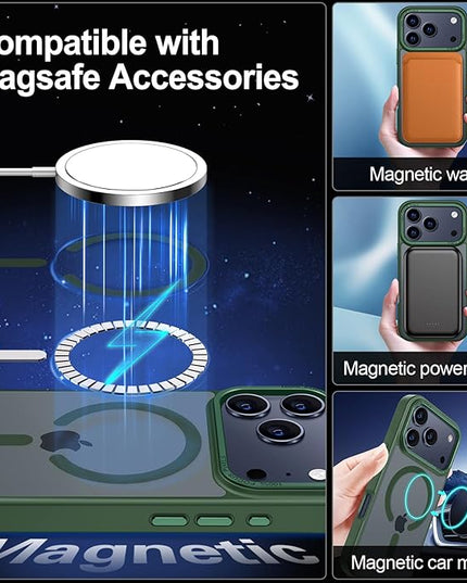 Hython Case for iPhone 17 Pro Max Case Magnetic Translucent Matte Phone Cases 6.9" [Compatible with MagSafe] Thin Slim Fit Shockproof Bumper Hard Protective Cover for Women Men Girls, Dark Green