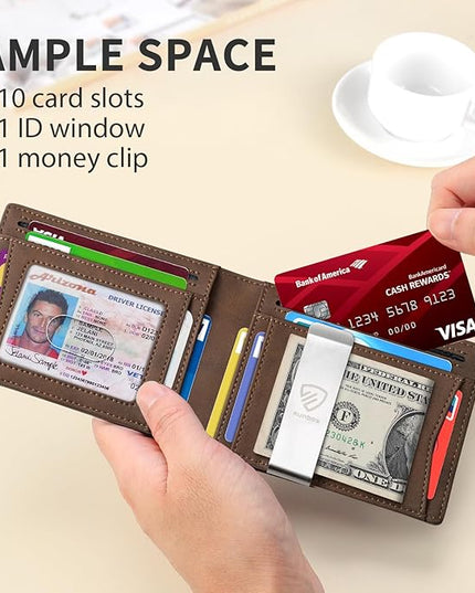 RUNBOX Mens Slim Wallet with Money Clip RFID Blocking Bifold Credit Card Holder for Men with Gift Box