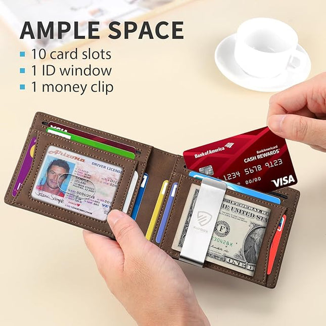 RUNBOX Mens Slim Wallet with Money Clip RFID Blocking Bifold Credit Card Holder for Men with Gift Box