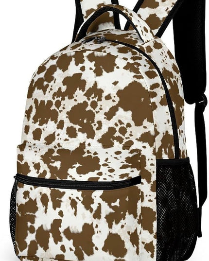 Fashion Brown Irregular Cow Print Backpack Lightweight Large Capacity Laptop Daybag for Travel Work