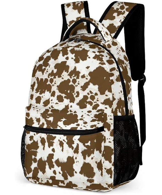 Fashion Brown Irregular Cow Print Backpack Lightweight Large Capacity Laptop Daybag for Travel Work