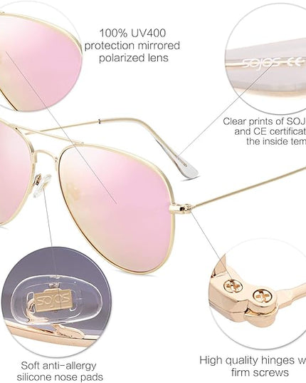 SOJOS Classic Aviator Polarized Sunglasses for Men Women Vintage Retro Style