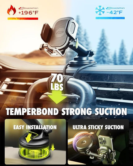 Bracketron Easy OneClick Cell Phone Holders for Your Car, Universal Car Mount Suction Cup for Dashboard Windshield Air Vent Truck Stand, for iPhone Samsung Google, All Smartphones & Car Models, Black