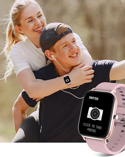 Smart Watch for Men Women Compatible with iPhone Samsung Android Phone 1.69 inch Full Touch Screen IP68 Waterproof Bluetooh Fitness Tracker Heart Rate/Sleep Monitor (Pink)