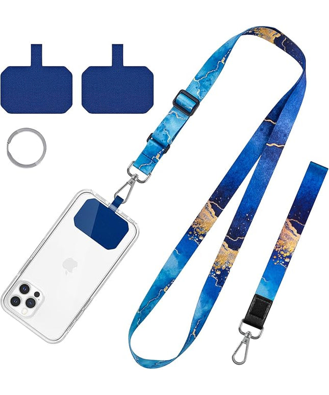 Phone Lanyards, Wrist Lanyards for Keys, Adjustable Shoulder Neck Strap,Universal Crossbody Cell Phone Lanyard for ID Badges,Card Holder, Car Key, and Most Smartphones (Blue Marble)