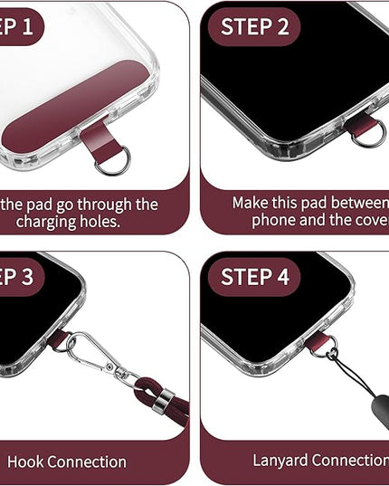 CACOE Phone Lanyard 2 Pcs-1 Pcs Adjustable Neck Strap, 1 Pcs Wrist Strap, 2 Pcs Pads, Universal Crossbody Multifuctional Cell Phone Lanyards Compatible with Most Smartphones(Dark Red)