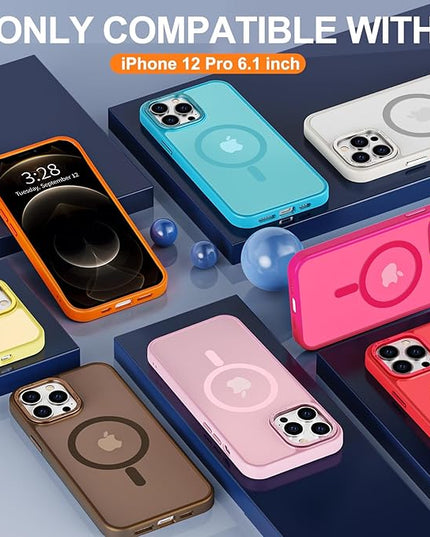 Hython Case for iPhone 12 Pro Case Magnetic Translucent Matte Phone Cases 6.1" [Compatible with MagSafe] Thin Slim Fit Shockproof Bumper Hard Protective Cover for Women Men Girls, Frosted Brown