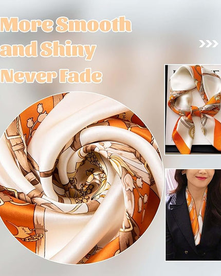 kcctoo 27.5" Mulberry Silk Feeling Head Scarf Women's Fashion Square Neck Satin Scarfs for Bag Hair Scarves Gift