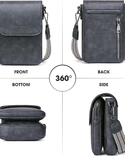 POIUGOYA Small Crossbody Bags for Women Trendy,Leather Triple Compartment Cell Phone Crossbody Wallet Purses with Card Slots