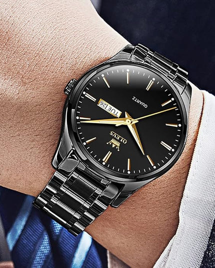 OLEVS Men's Luxury Watch Waterproof Luminous Easy Read Chronograph Watches Full Gold/White Dail/Black Face with Calendar Wristwatch
