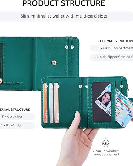 POIUGOYA Slim Wallet for Women,RFID Blocking Bifold Credit Card Holder with Zipper Coin Pocket,ID Window,Keychain