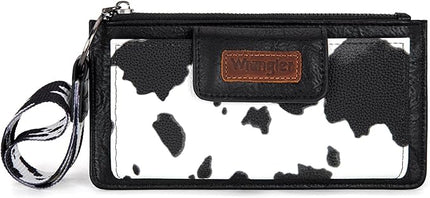 Montana West X Wrangler Cow Print Wallet for Women Ladies Female Card Cases & Money Organizers Wristlet with Wallet Large Clutch with Coin Purse Smooth Zipper and Rfid Lining
