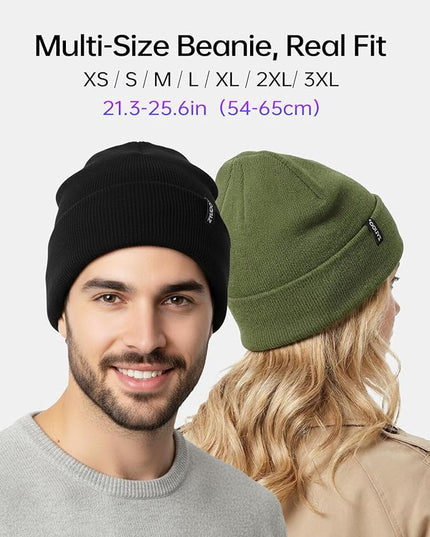 Zylioo Plus Size Fleece Lined Beanie Hat,2XL/XL/L/M/S Thermal Knitted Hat,Winter Warm Lined Snow Hats for Women Men