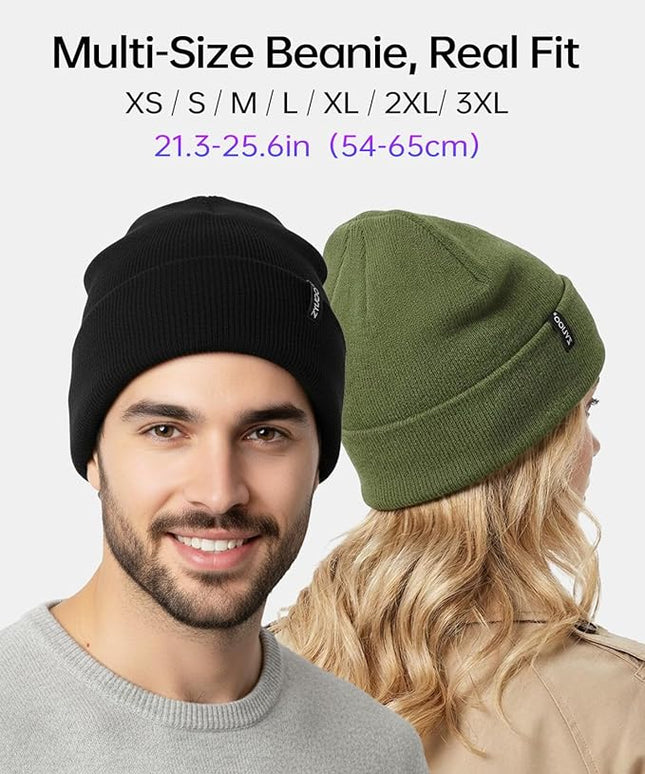 Zylioo Plus Size Fleece Lined Beanie Hat,2XL/XL/L/M/S Thermal Knitted Hat,Winter Warm Lined Snow Hats for Women Men