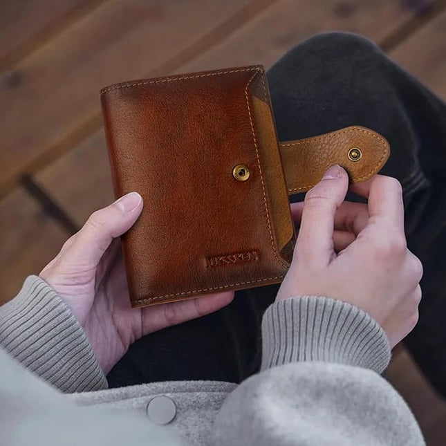 MKSSKEN RFID Wallet Women,Bifold Leather Womens Wallet,Compact Designer Carteras Para Mujer Card Holder with Removable ID Window(khaki)