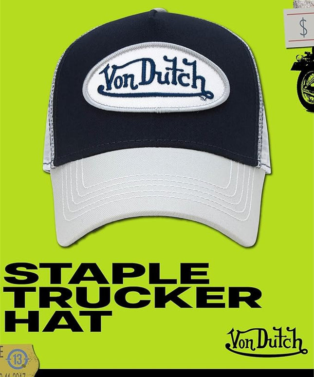 Von Dutch Unisex Trucker Hat - Curved Bill Mesh Back Retro Classic Adjustable Snapback Baseball Cap for Men and Women